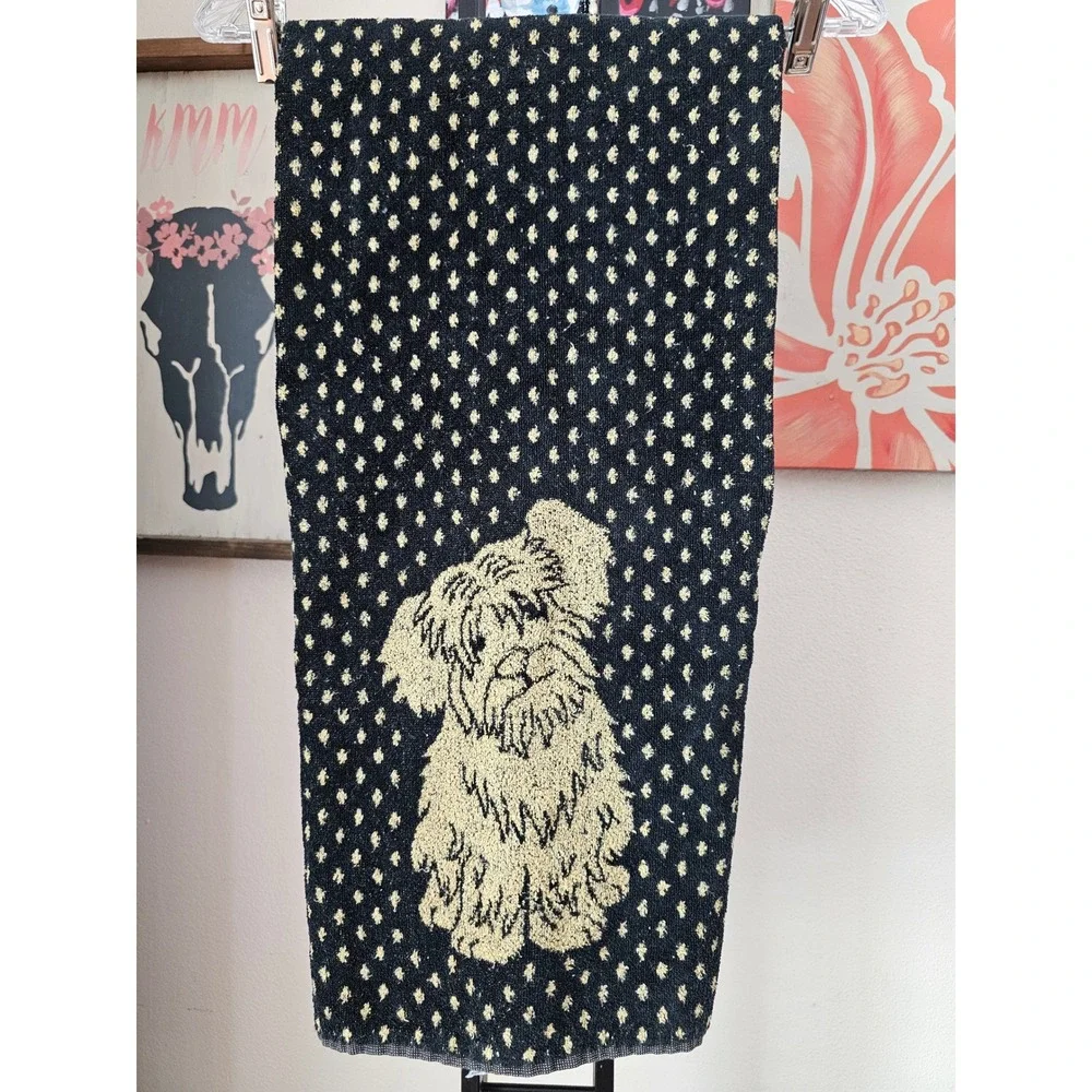Besana Italy Black Gold Polka Dot Dog Schnauzer Cotton Viscose Bath Towel